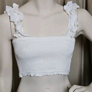 100% Cotton White Ruffled Crop Top